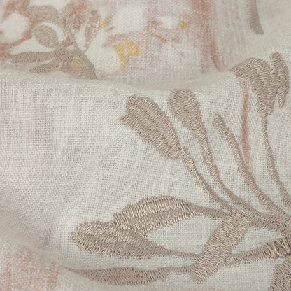 Printed and Embroidered Drapery Canvas - Dusky Pink Floral - British Imported Detail