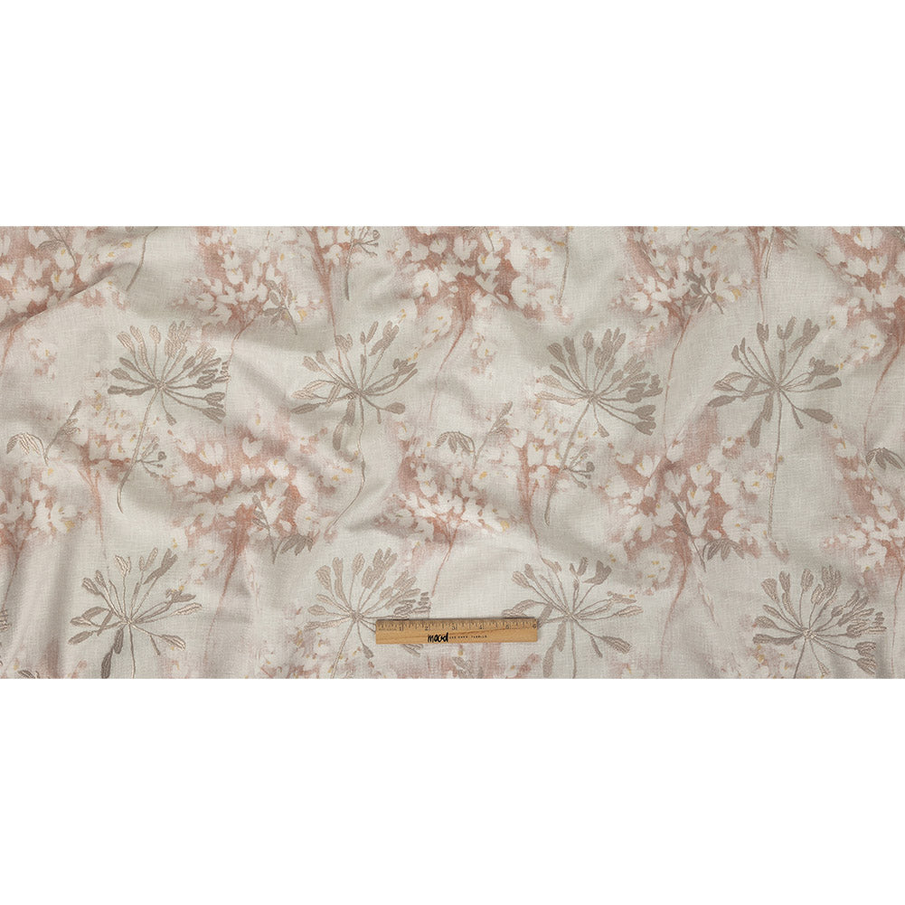 Printed and Embroidered Drapery Canvas - Dusky Pink Floral - British Imported Full