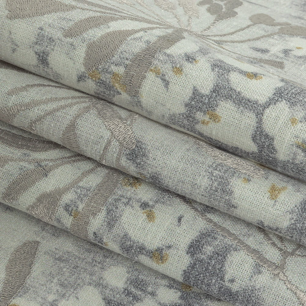 Printed and Embroidered Drapery Canvas - Pebble Floral - British Imported Folded