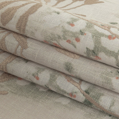 Printed and Embroidered Drapery Canvas - Sage Floral - British Imported Folded