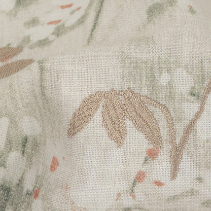 Printed and Embroidered Drapery Canvas - Sage Floral - British Imported Detail