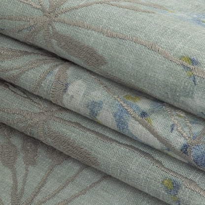 Printed and Embroidered Drapery Canvas - Seafoam Floral - British Imported Folded