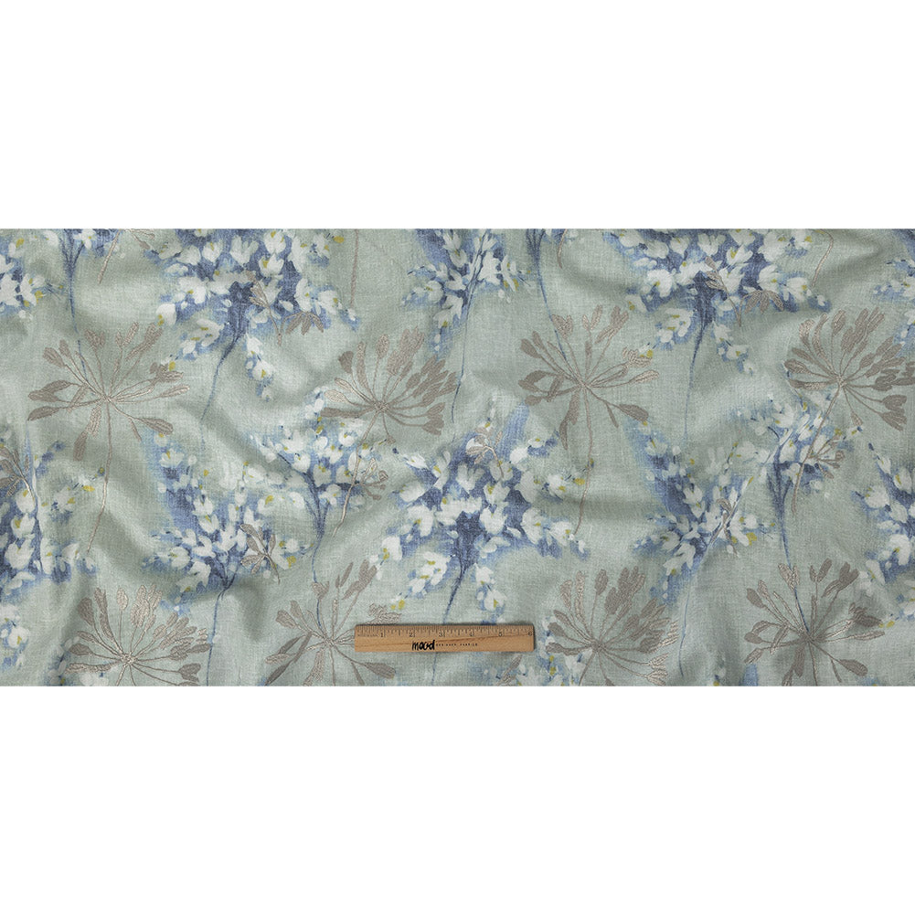 Printed and Embroidered Drapery Canvas - Seafoam Floral - British Imported Full