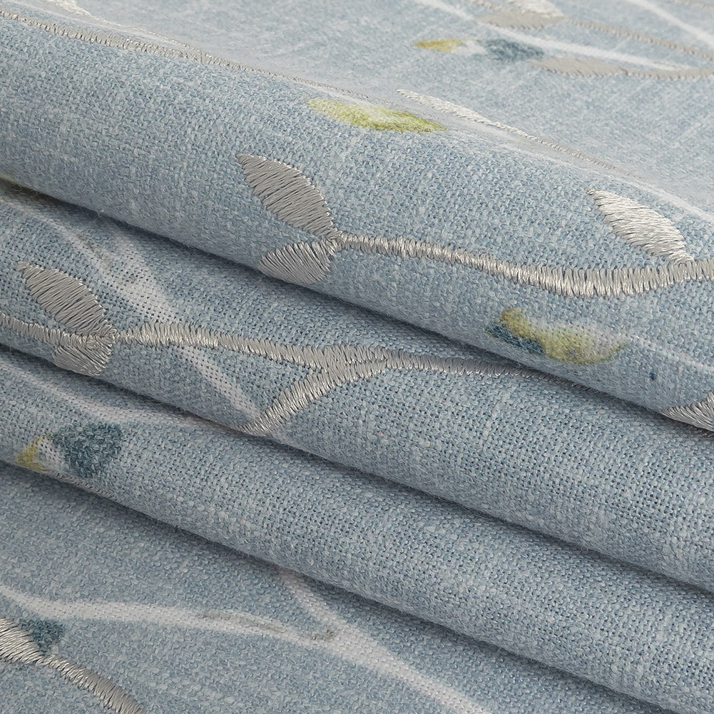 Printed and Embroidered Drapery Woven - Bluebell Branches - British Imported Folded