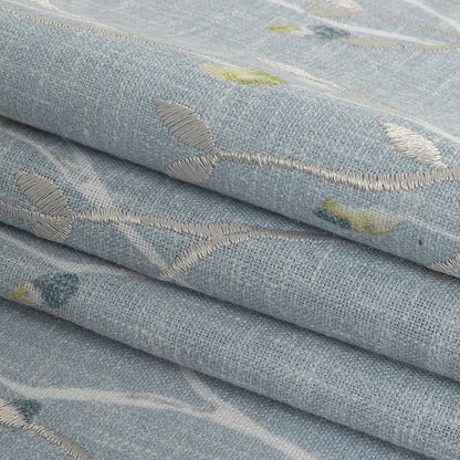 Printed and Embroidered Drapery Woven - Bluebell Branches - British Imported Folded