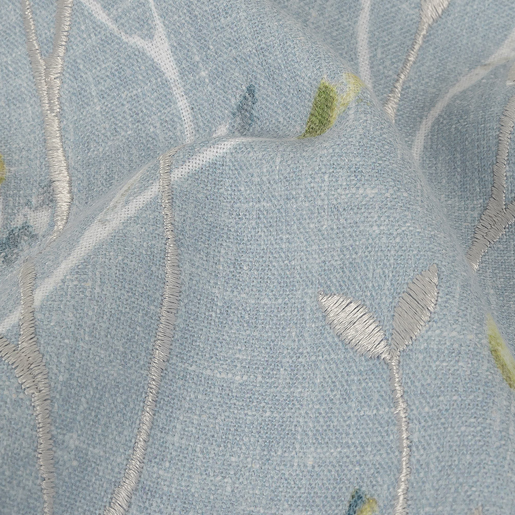 Printed and Embroidered Drapery Woven - Bluebell Branches - British Imported Detail