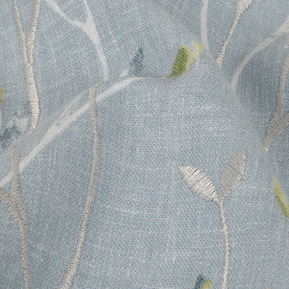 Printed and Embroidered Drapery Woven - Bluebell Branches - British Imported Detail