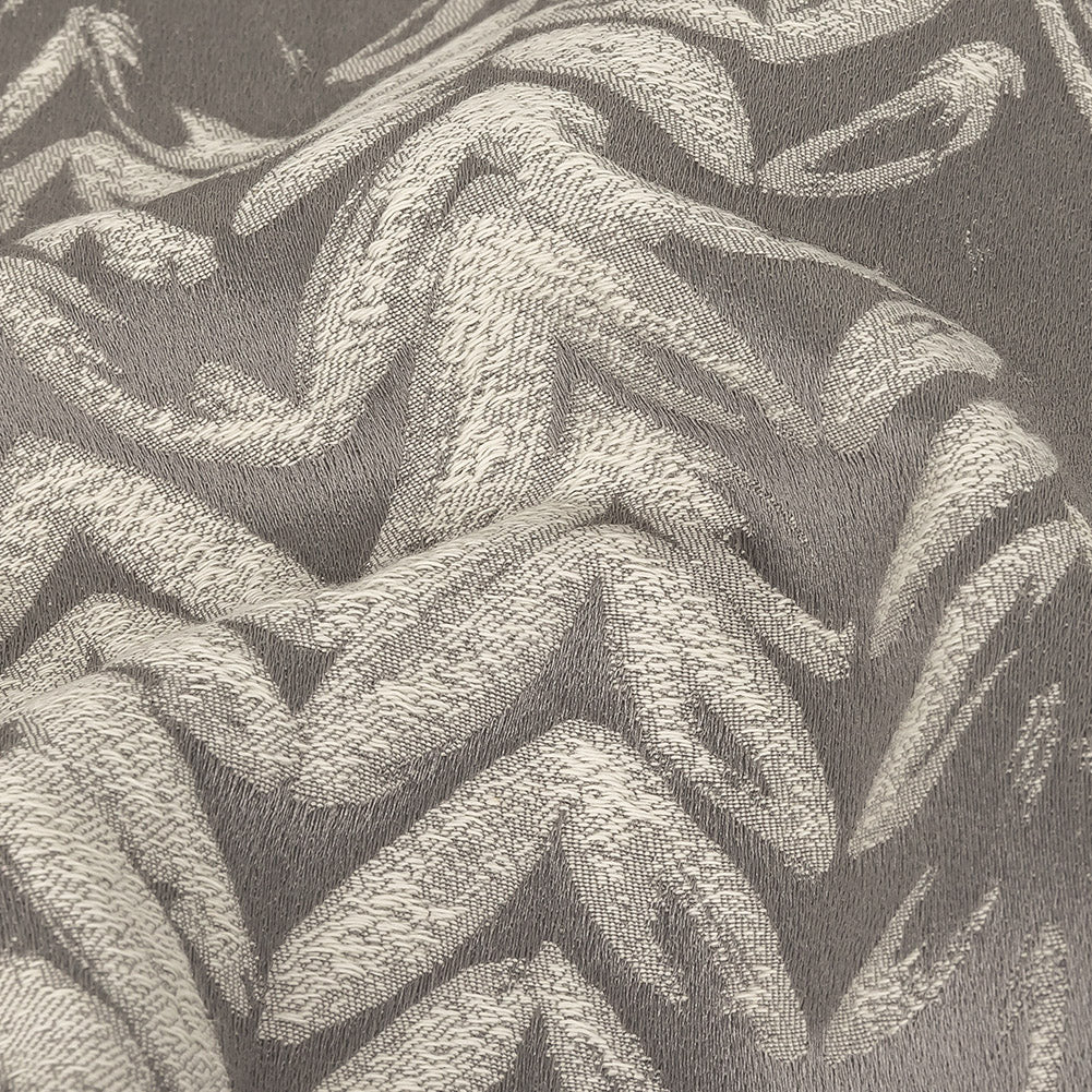 Satin-Faced Drapery Jacquard - Slate Chevron Leaves - British Imported Detail