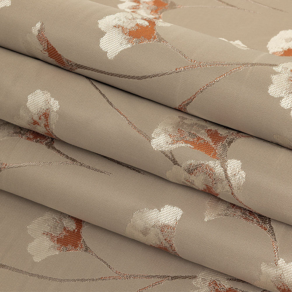 Satin-Faced Drapery Jacquard - Papaya Floral - British Imported Folded