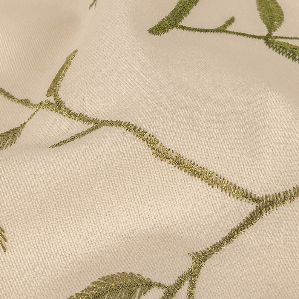 Embroidered Cotton Twill - Kiwi Floral - British Imported Detail