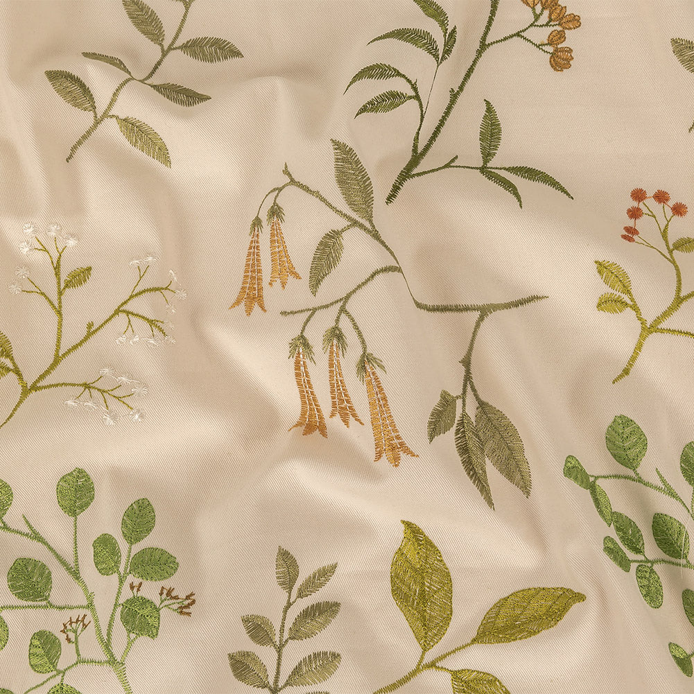 Embroidered Cotton Twill - Kiwi Floral - British Imported