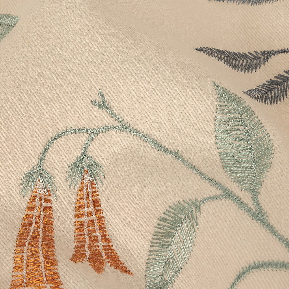 Embroidered Cotton Twill - Sky Floral - British Imported Detail