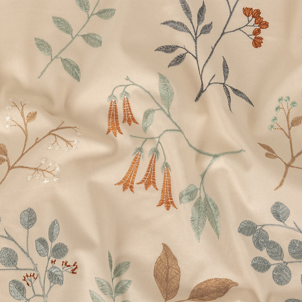Embroidered Cotton Twill - Sky Floral - British Imported
