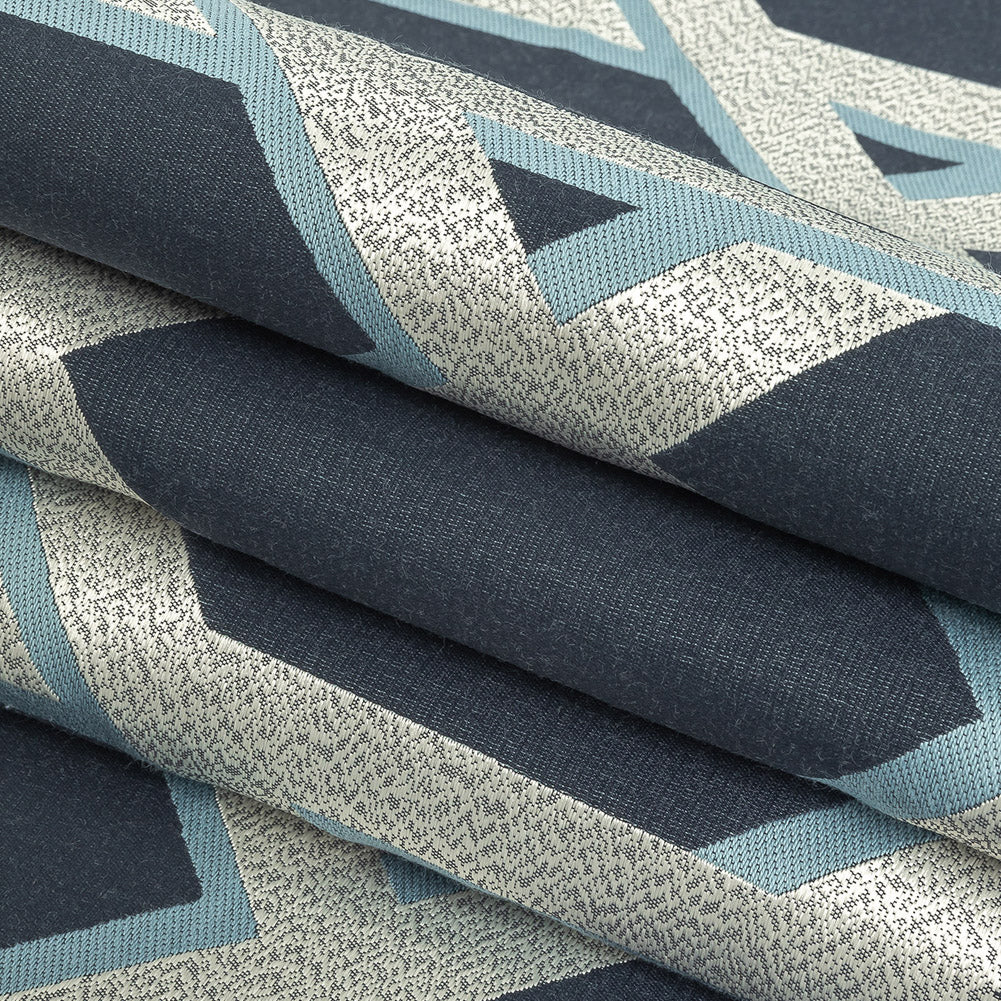 Drapery Jacquard - Ink Geometric Lattice - British Imported Folded
