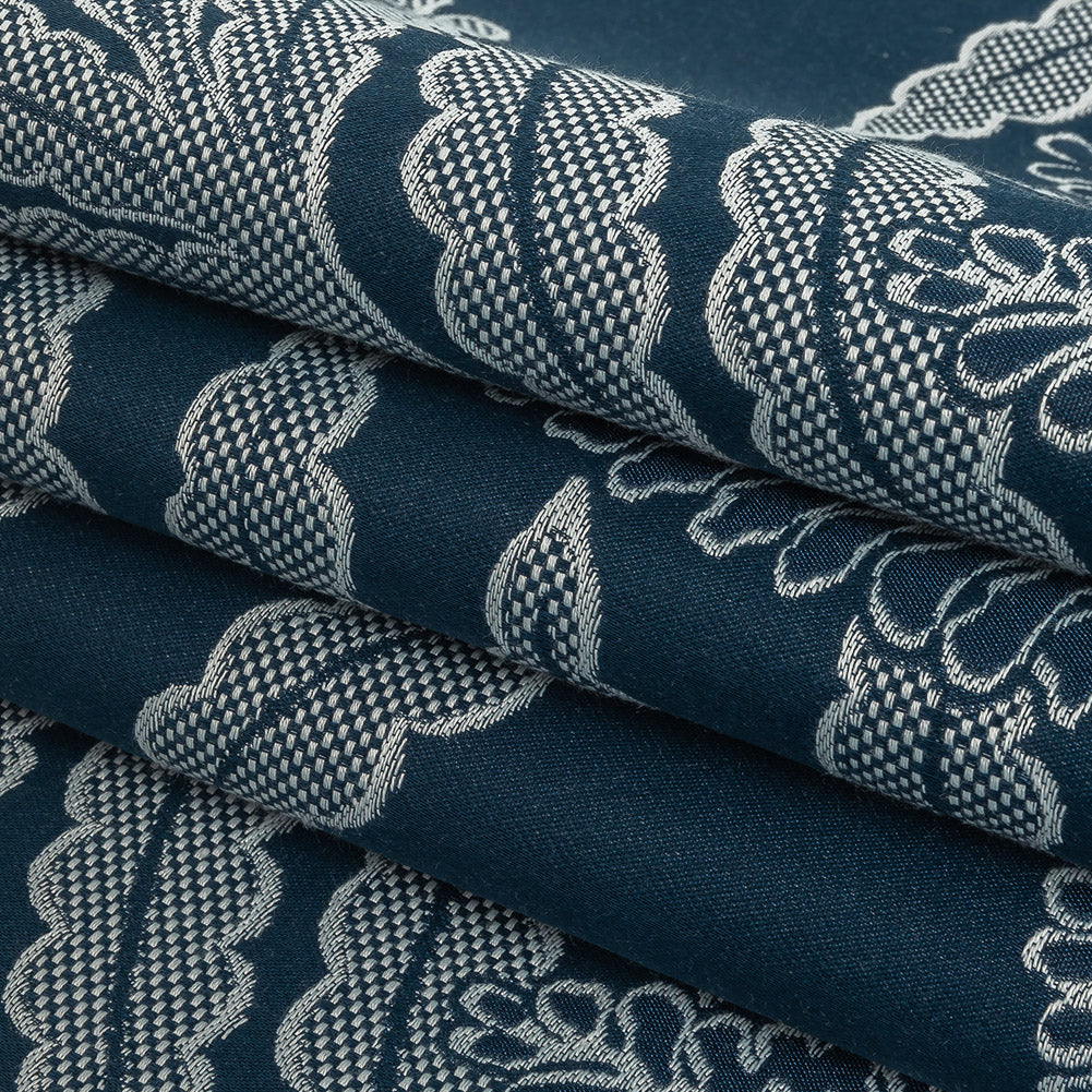 Satin-Faced Jacquard - Ink Fern Leaves - British Imported Folded