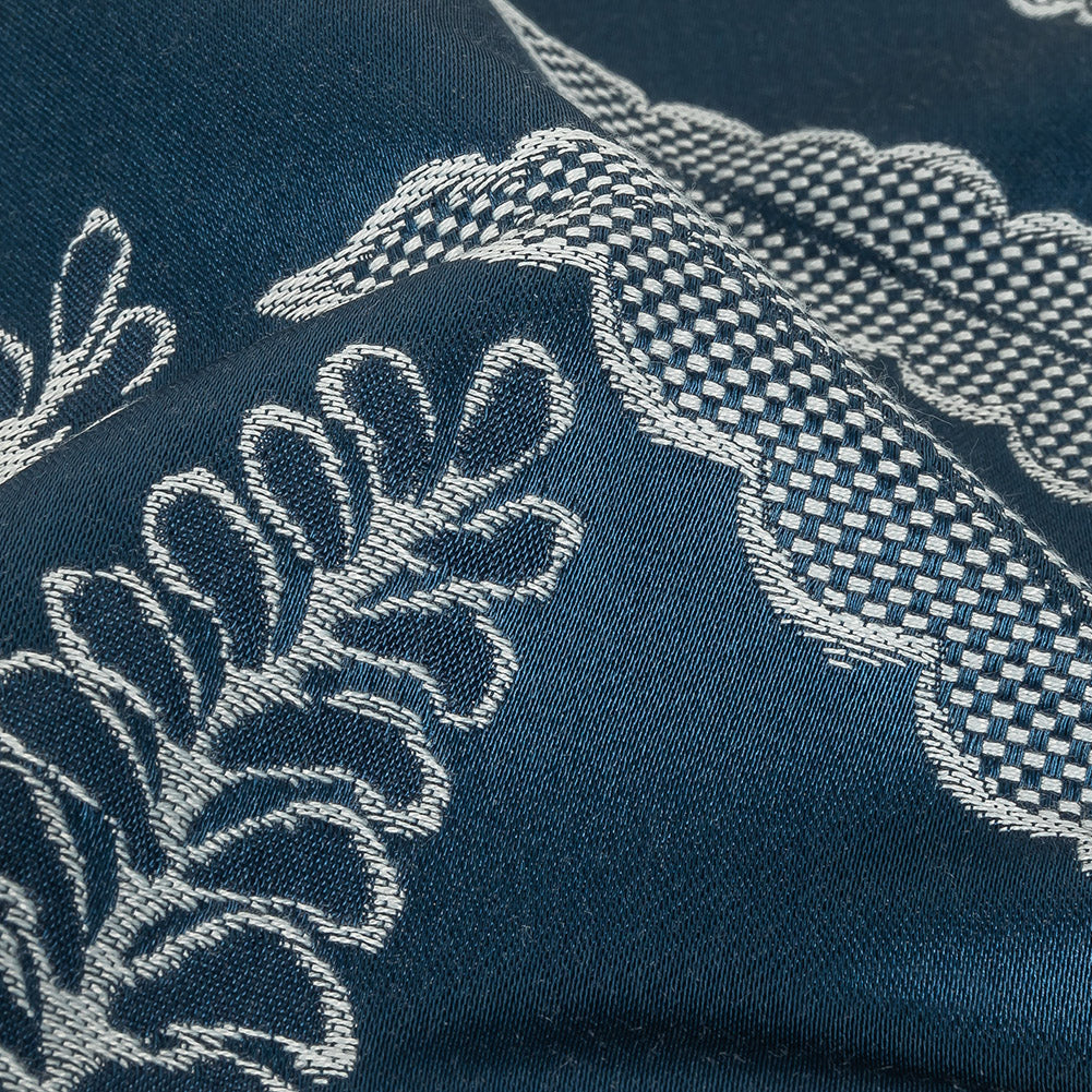 Satin-Faced Jacquard - Ink Fern Leaves - British Imported Detail