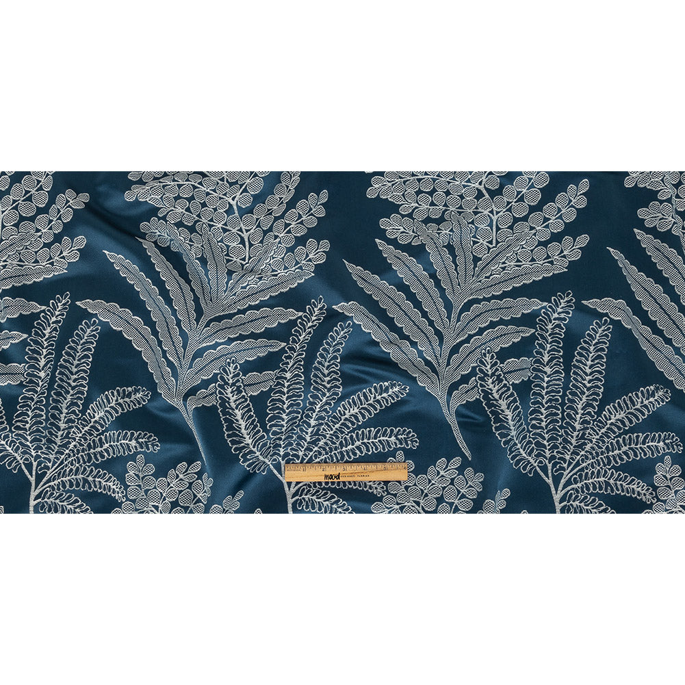 Satin-Faced Jacquard - Ink Fern Leaves - British Imported Full
