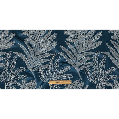 Satin-Faced Jacquard - Ink Fern Leaves - British Imported Full