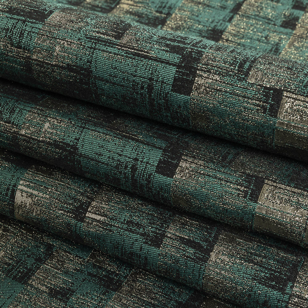 Metallic Drapery Woven - Emerald Ikat - British Imported Folded