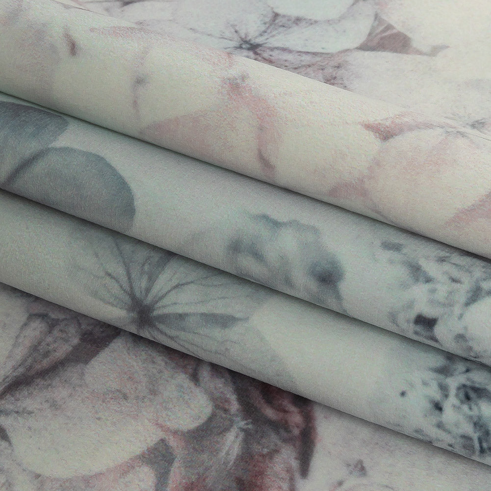 Polyester Knit Microvelvet - Mist Floral - British Imported Folded