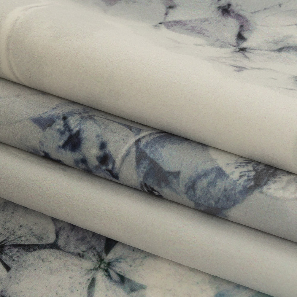 Polyester Knit Microvelvet - Sky Floral - British Imported Folded