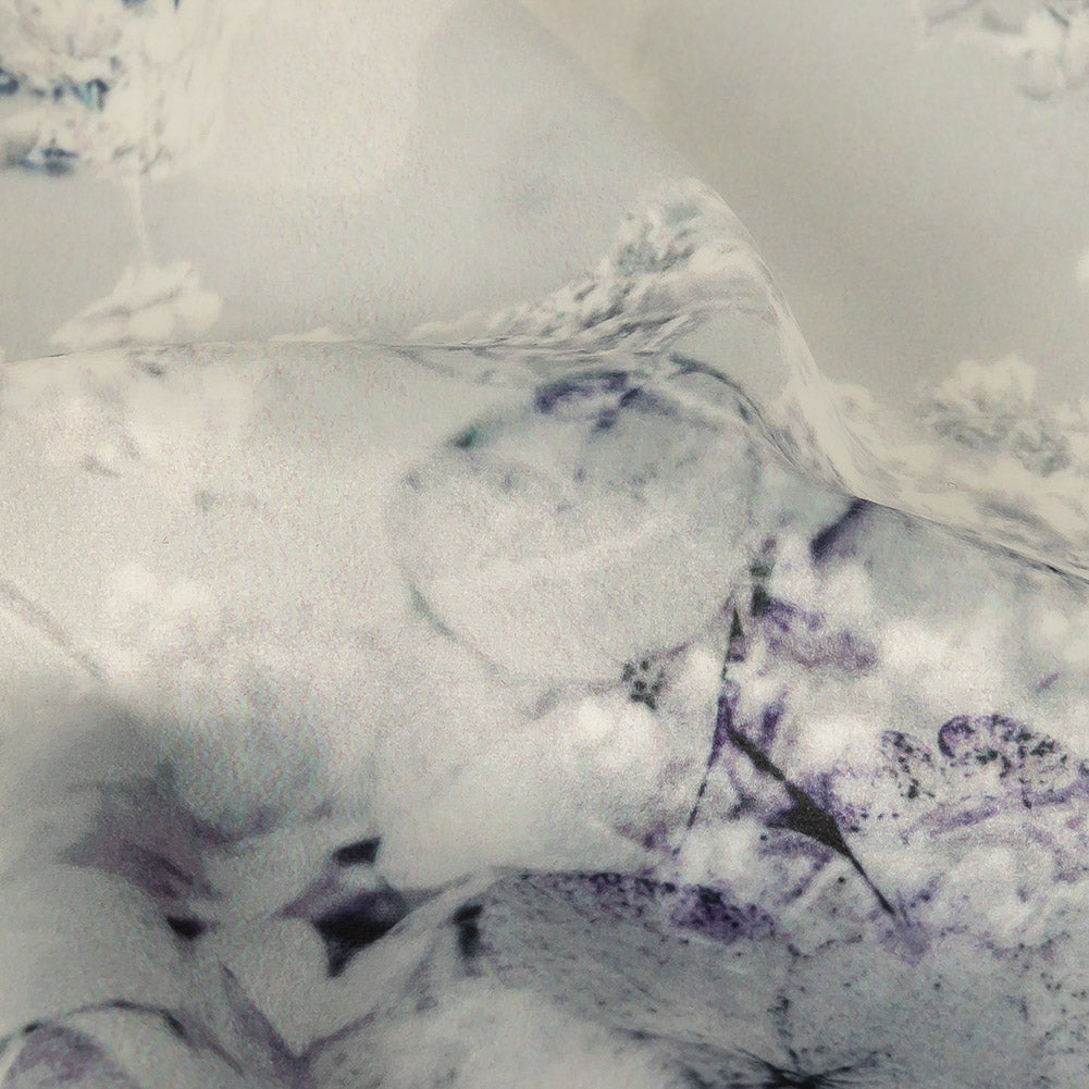 Polyester Knit Microvelvet - Sky Floral - British Imported Detail