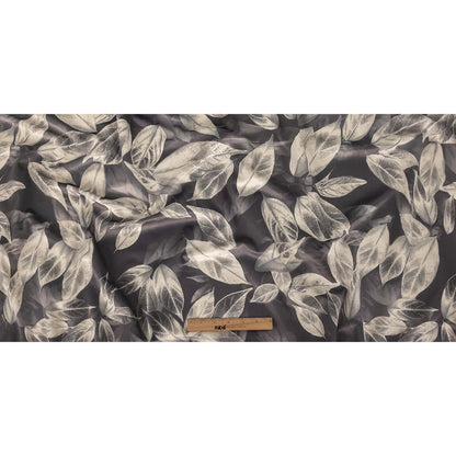 Polyester Knit Microvelvet Print - Slate Floating Leaves - British Imported Full