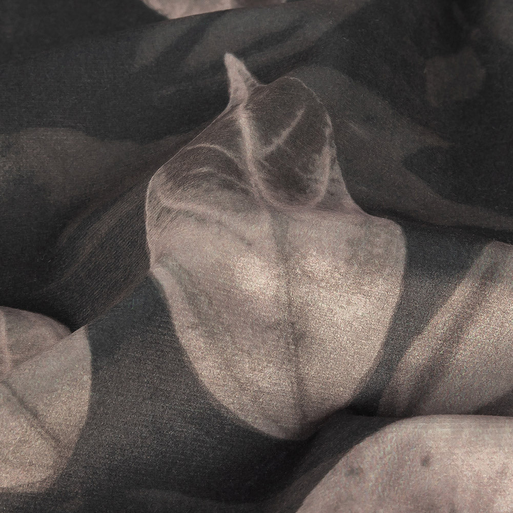 Polyester Knit Microvelvet Print - Truffle Floating Leaves - British Imported Detail