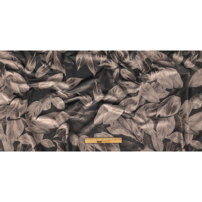 Polyester Knit Microvelvet Print - Truffle Floating Leaves - British Imported Full