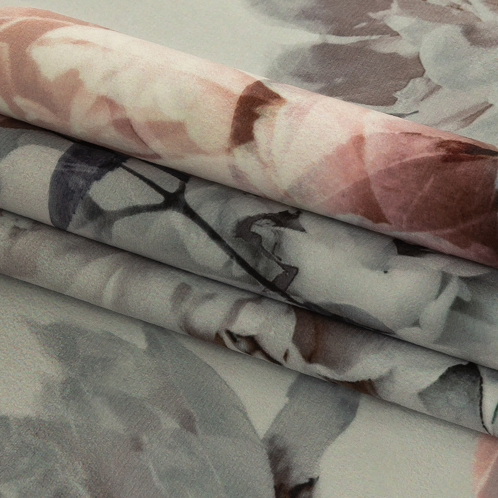 Polyester Knit Microvelvet Print - Peony Floral - British Imported Folded