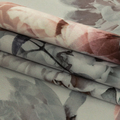 Polyester Knit Microvelvet Print - Peony Floral - British Imported Folded