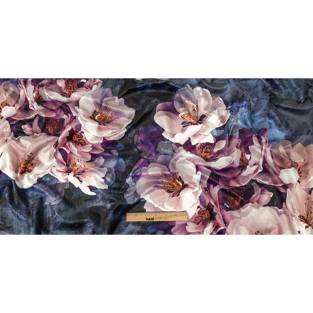 Polyester Knit Microvelvet Print - Amethyst Floral - British Imported Full