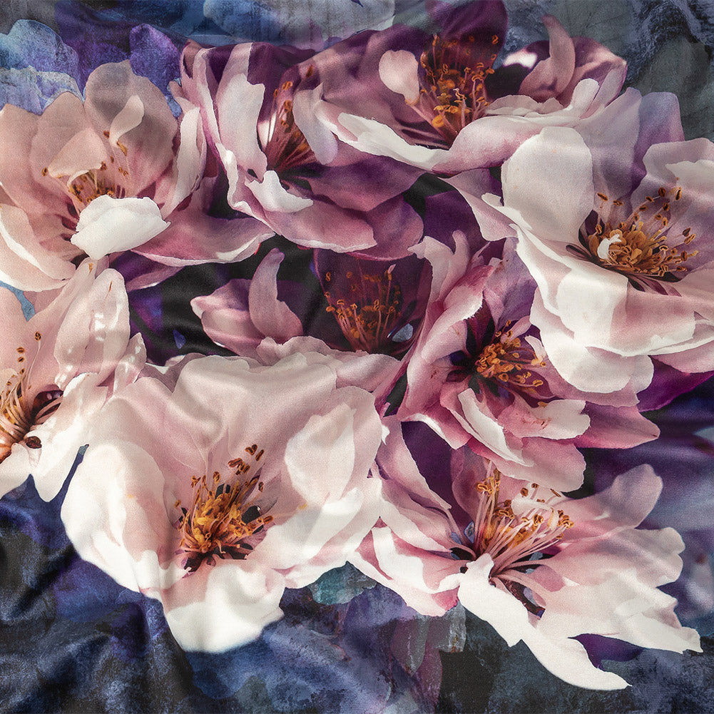 Polyester Knit Microvelvet Print - Amethyst Floral - British Imported