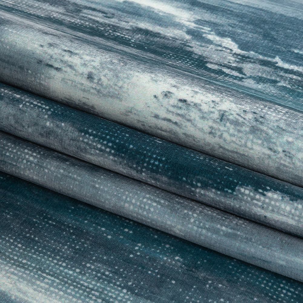 Polyester Knit Microvelvet Print - Indigo Brushstrokes - British Imported Folded