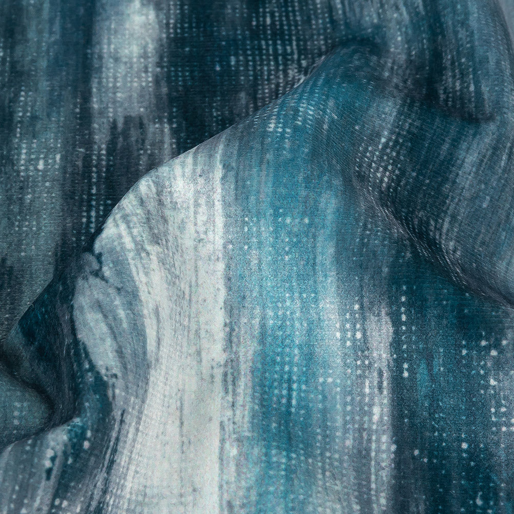 Polyester Knit Microvelvet Print - Indigo Brushstrokes - British Imported Detail
