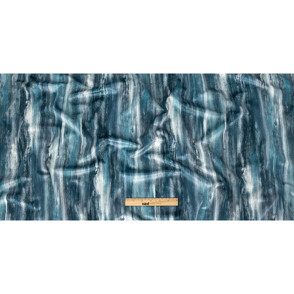 Polyester Knit Microvelvet Print - Indigo Brushstrokes - British Imported Full