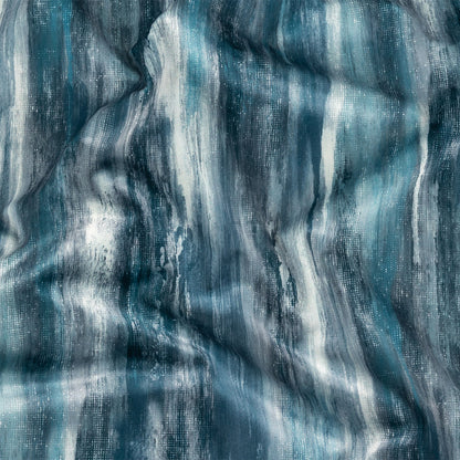 Polyester Knit Microvelvet Print - Indigo Brushstrokes - British Imported