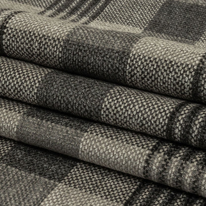 Polyester Chenille - Charcoal Plaid - British Imported Folded