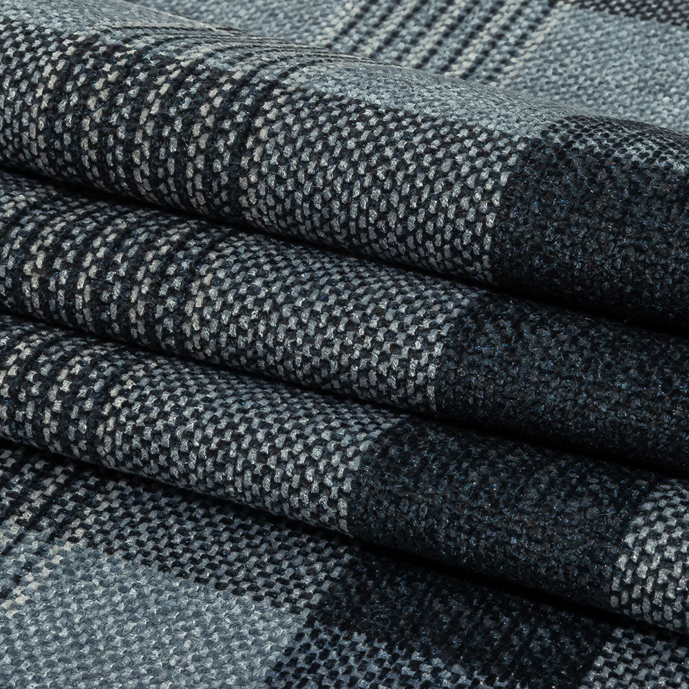 Polyester Chenille - Ink Plaid - British Imported Folded
