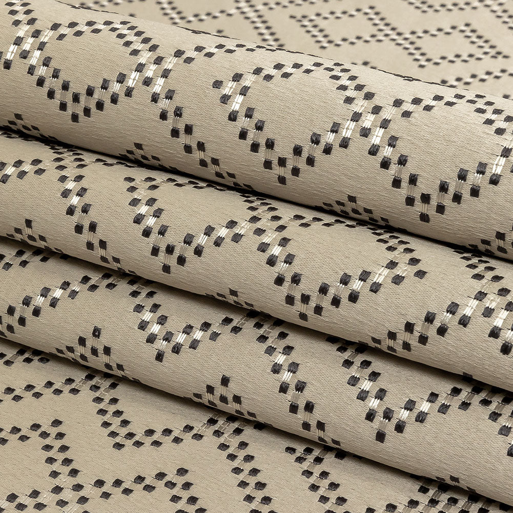 Recycled Polyester Jacquard - Champagne Geometric Diamonds - British Imported Folded