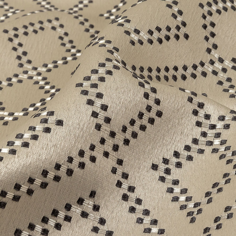 Recycled Polyester Jacquard - Champagne Geometric Diamonds - British Imported Detail