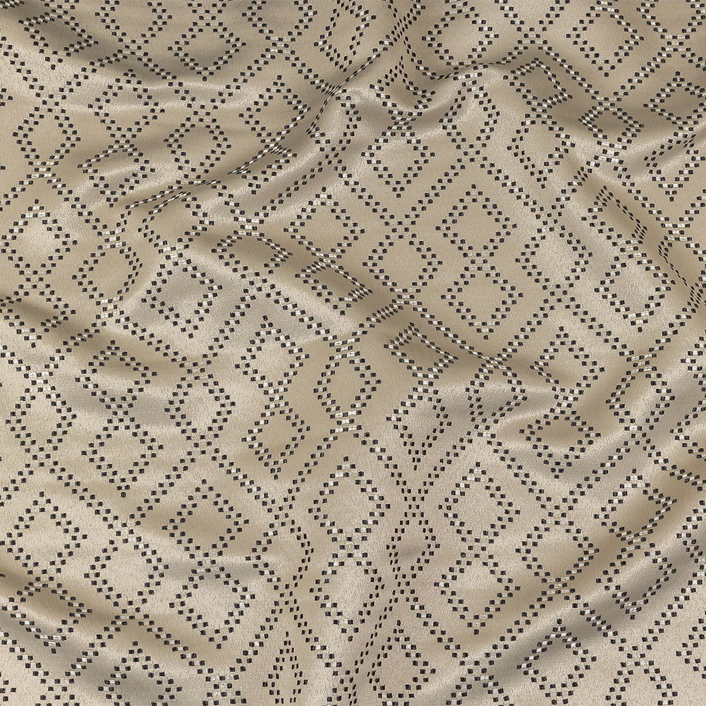 Recycled Polyester Jacquard - Champagne Geometric Diamonds - British Imported