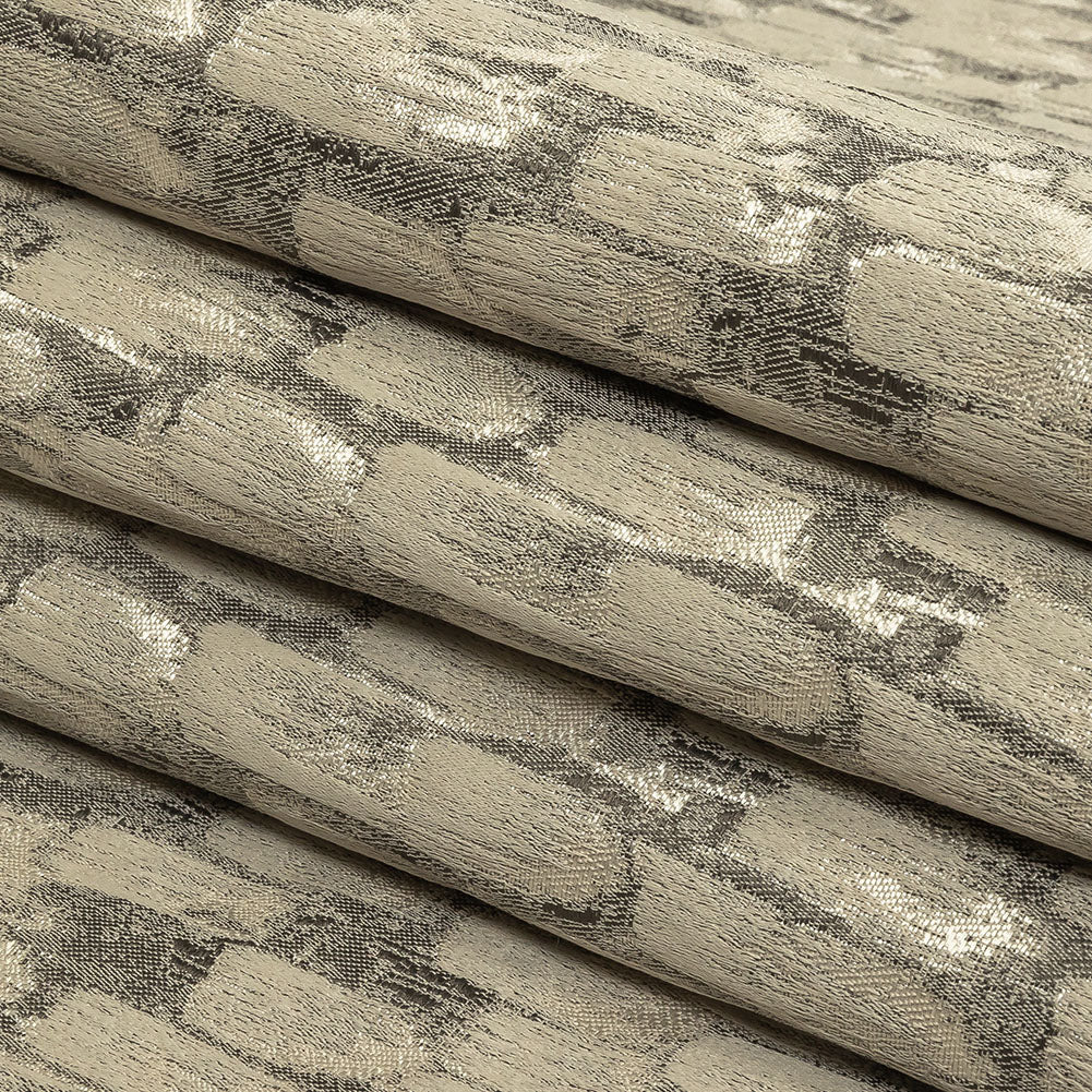 Recycled Polyester Jacquard - Champagne Abstract Brushstrokes - British Imported Folded