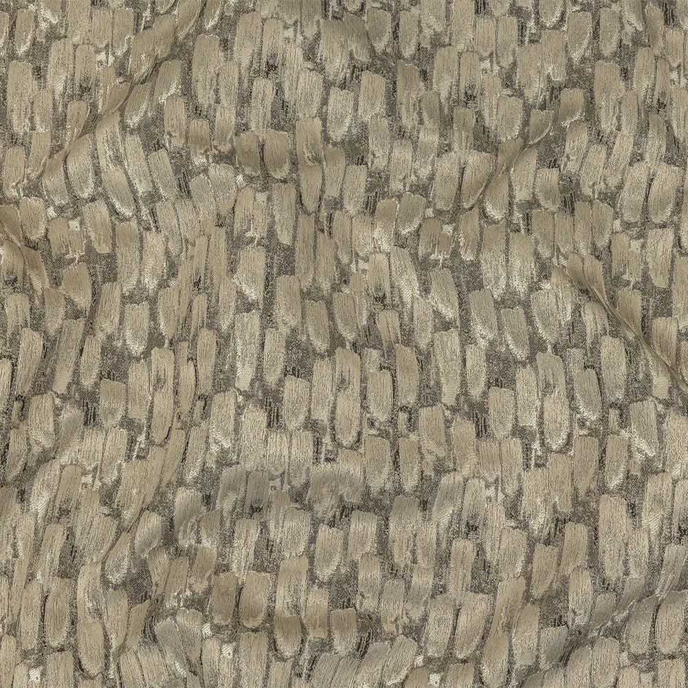 Recycled Polyester Jacquard - Champagne Abstract Brushstrokes - British Imported