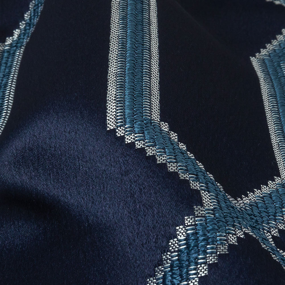 British Imported Ink Satin-Faced Geometric Drapery Jacquard Detail