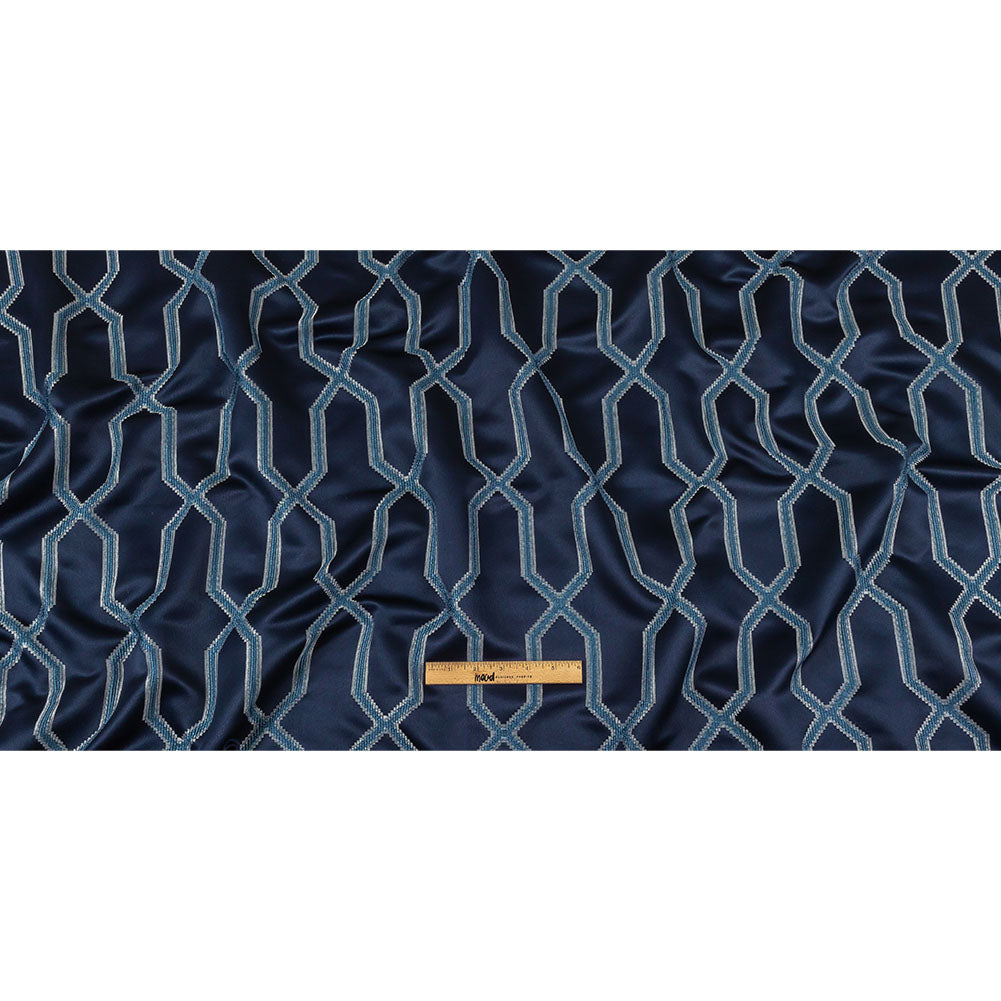 British Imported Ink Satin-Faced Geometric Drapery Jacquard Full