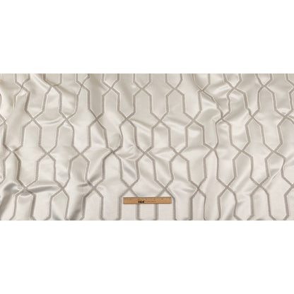 British Imported Platinum Satin-Faced Geometric Drapery Jacquard Full