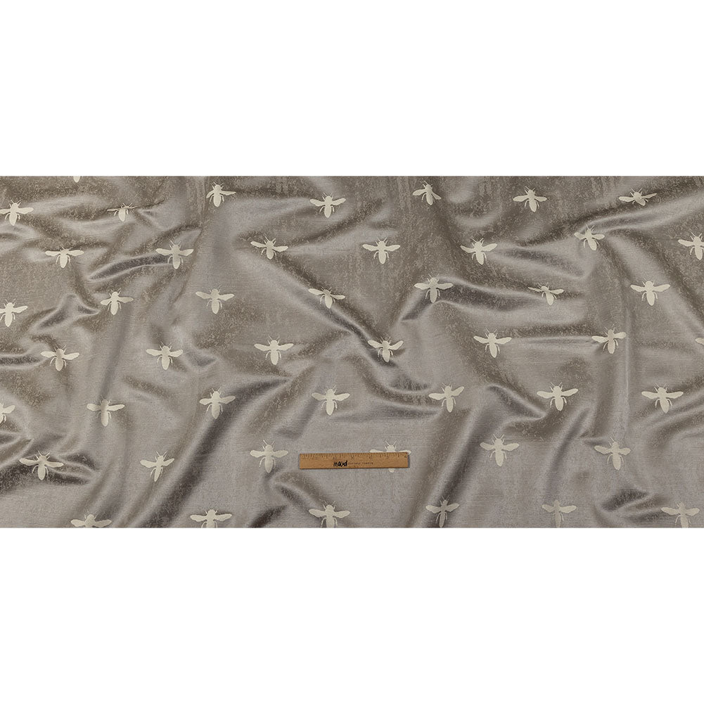 Slubbed Drapery Jacquard - Silver Buzzing Bees - British Imported Full