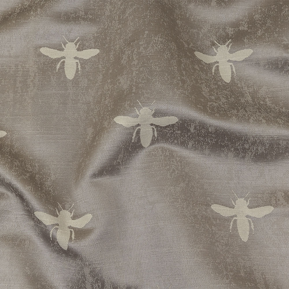 Slubbed Drapery Jacquard - Silver Buzzing Bees - British Imported