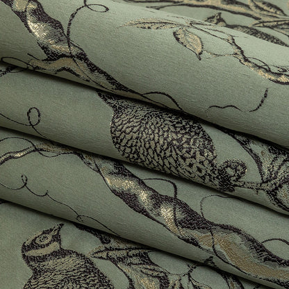 Drapery Jacquard - Ocean Perched Peacocks on Branches - British Imported Folded